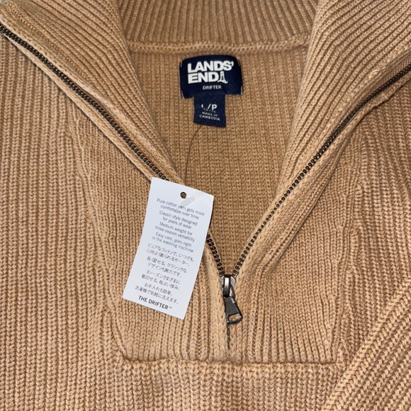 NWT Women’s Lands’ End Drifter Beige Cotton 1/4 Zip Pullover Sweater Size LP - Picture 2 of 5